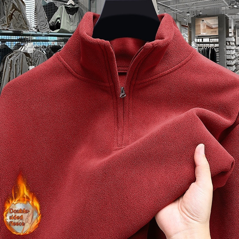 Men’s Half-Zip Polar Fleece Sweater – Stand-Up Collar Casual Top