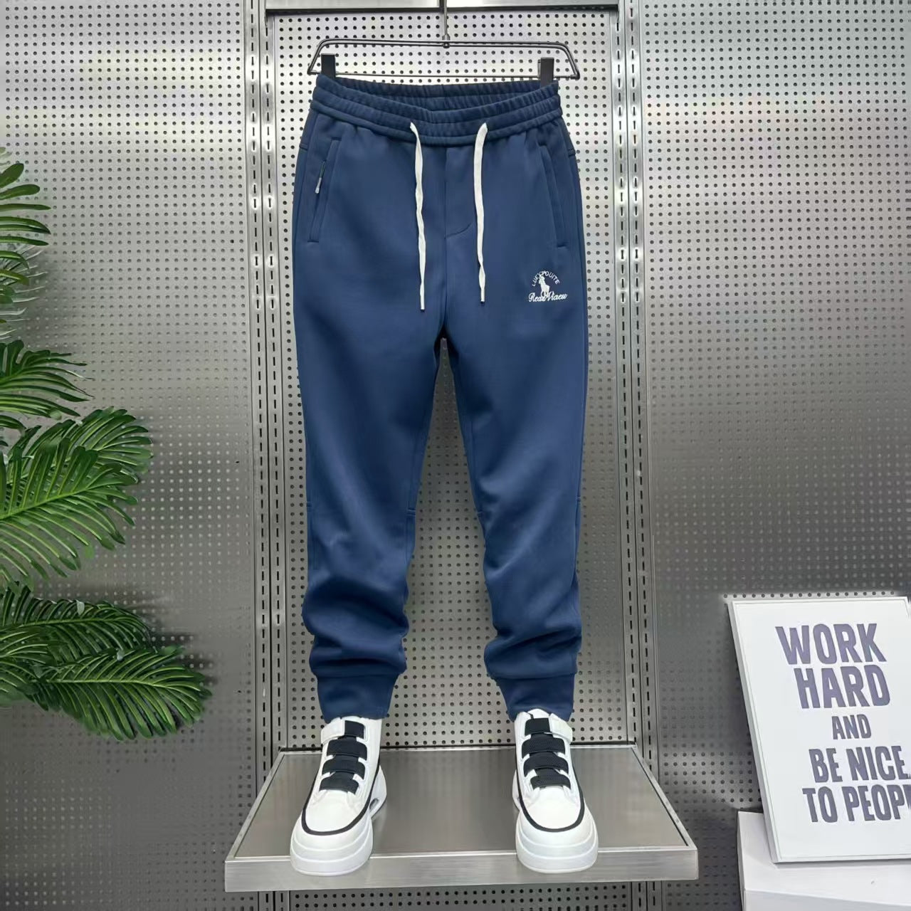 Men’s Solid Casual Pants – Embroidered Autumn Streetwear