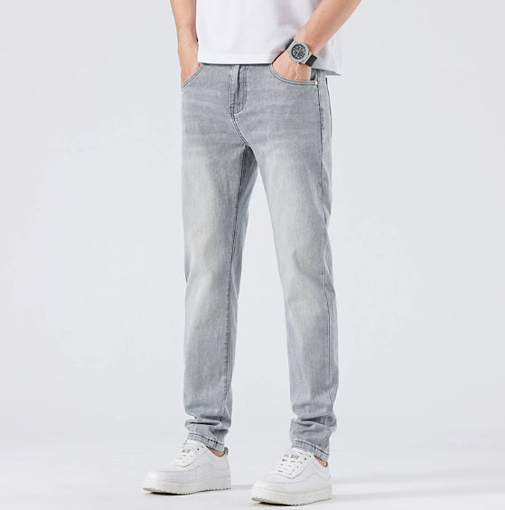 Men’s Light Wash Slim Straight Jeans – Casual Denim Pants