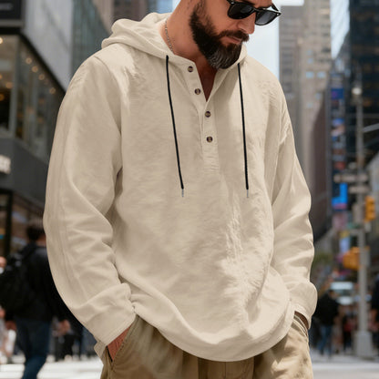 Loose-fit Breathable Long-sleeve Linen Hoodie For Men