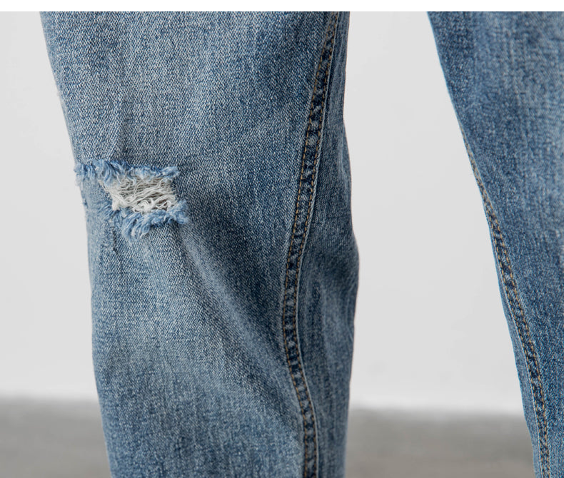 Light-colored Jeans Men's Loose Straight Ripped Leisure Tapered Stretch