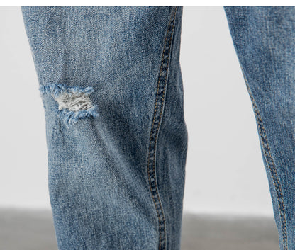 Light-colored Jeans Men's Loose Straight Ripped Leisure Tapered Stretch