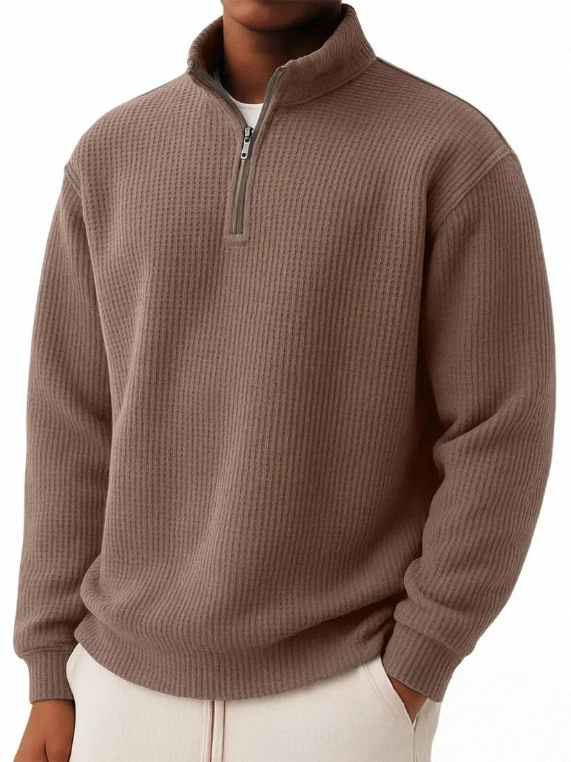Men’s Relaxed-Fit Waffle Knit Zip-Up – Casual Long Sleeve Top