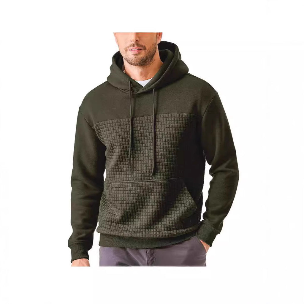 Men’s Plus-Size Fleece Hoodie – Casual Plaid Patchwork Pullover