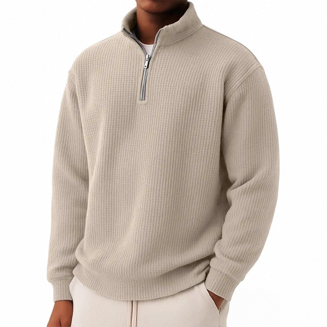 Men’s Relaxed-Fit Waffle Knit Zip-Up – Casual Long Sleeve Top