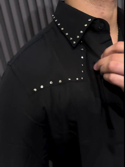 Chic Black Button-down Collar Shirt
