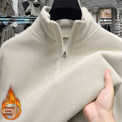 Men’s Half-Zip Polar Fleece Sweater – Stand-Up Collar Casual Top