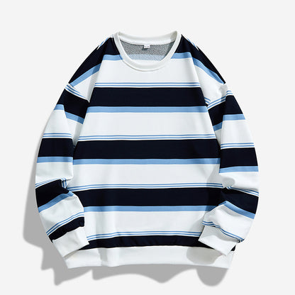 Men’s Striped Crew-Neck Sweatshirt – Loose Casual Autumn Top