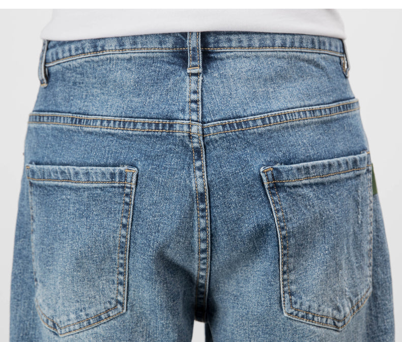 Light-colored Jeans Men's Loose Straight Ripped Leisure Tapered Stretch