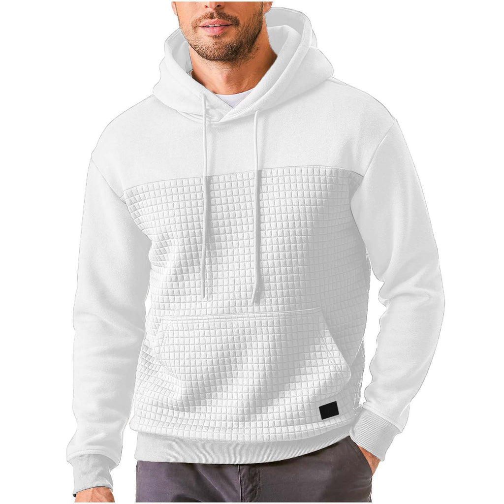 Men’s Plus-Size Fleece Hoodie – Casual Plaid Patchwork Pullover