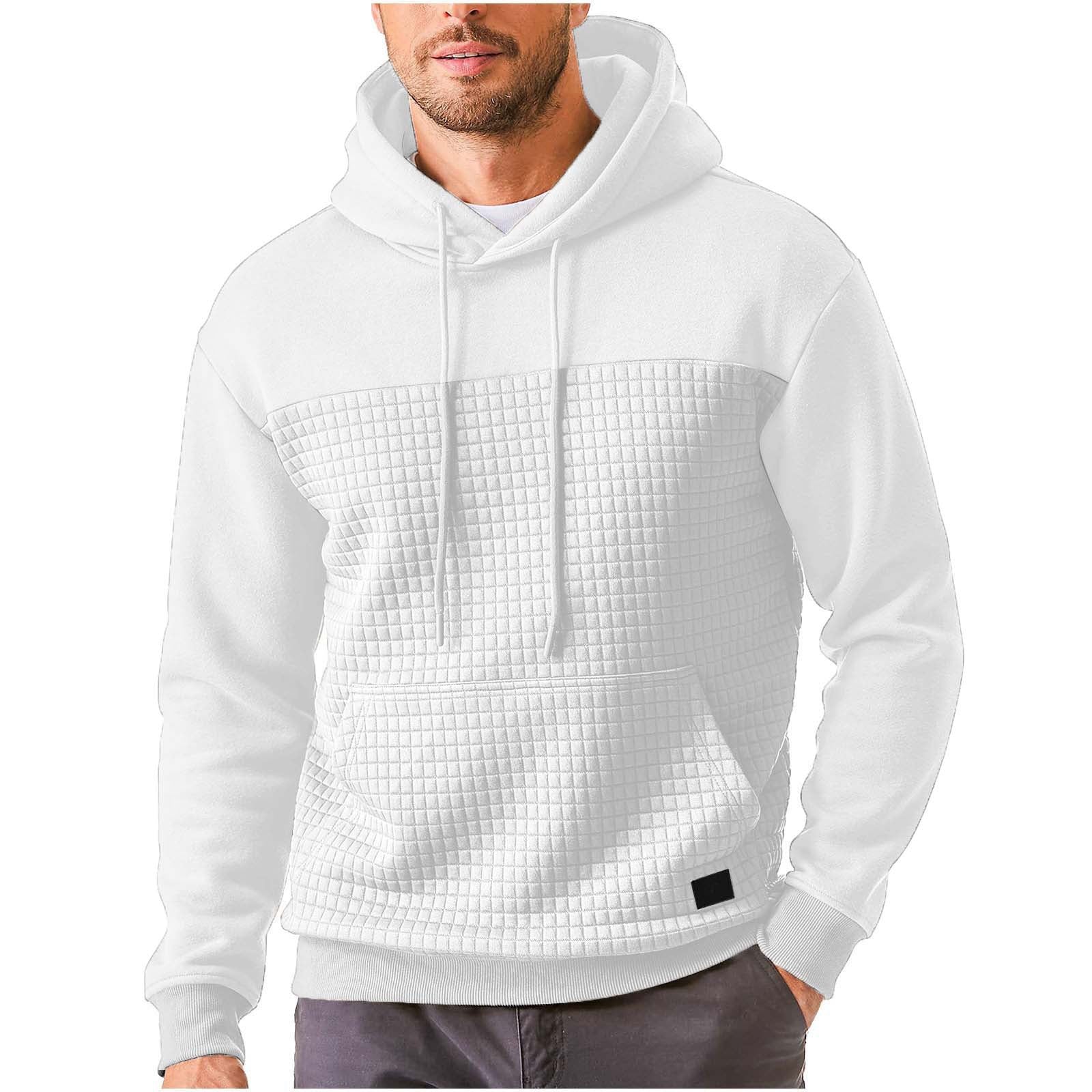 Men’s Plus-Size Fleece Hoodie – Casual Plaid Patchwork Pullover