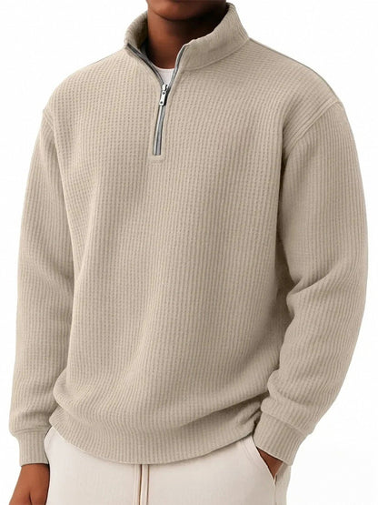 Men’s Relaxed-Fit Waffle Knit Zip-Up – Casual Long Sleeve Top