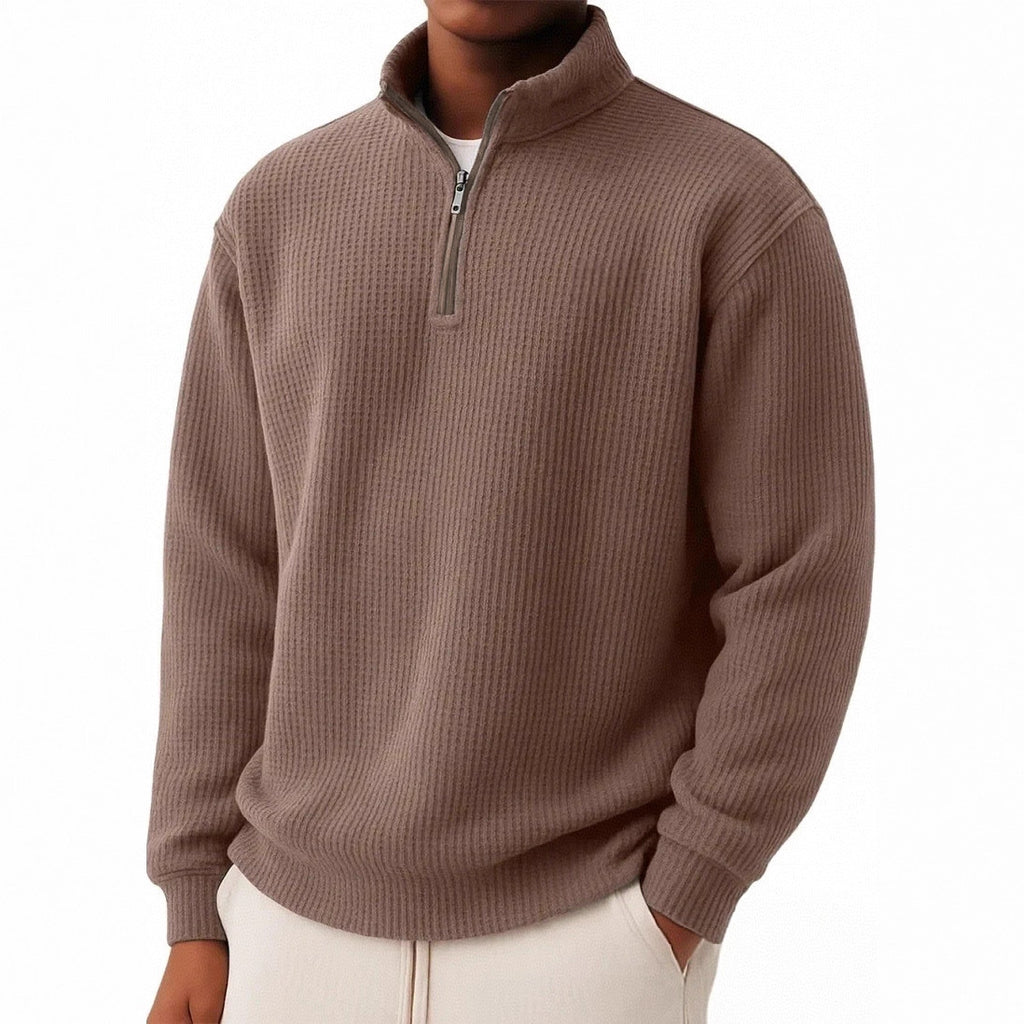 Men’s Relaxed-Fit Waffle Knit Zip-Up – Casual Long Sleeve Top