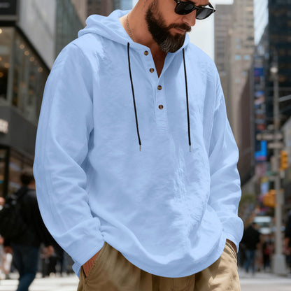 Loose-fit Breathable Long-sleeve Linen Hoodie For Men