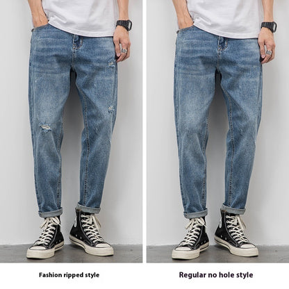 Light-colored Jeans Men's Loose Straight Ripped Leisure Tapered Stretch