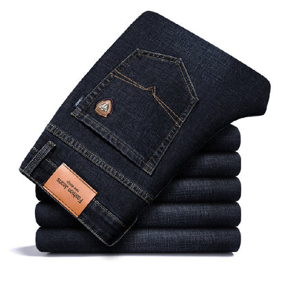Men's Fleece-Lined Straight-Leg Loose-Fit Thickened Warm Casual Denim Jeans