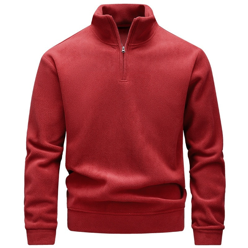 Men’s Half-Zip Polar Fleece Sweater – Stand-Up Collar Casual Top