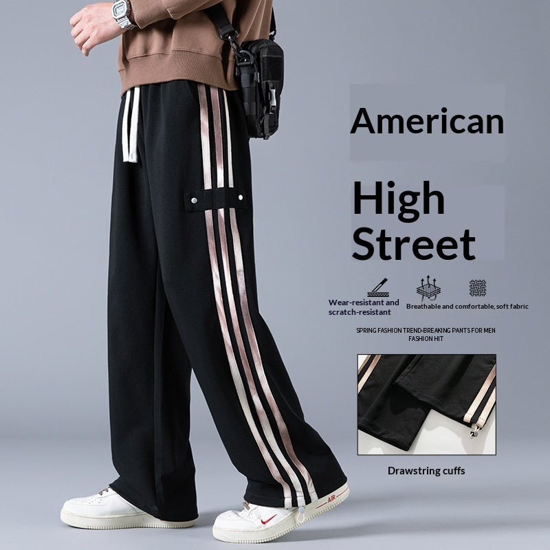 Men’s Three-Stripe Joggers – Casual Streetwear Spring Sweatpants