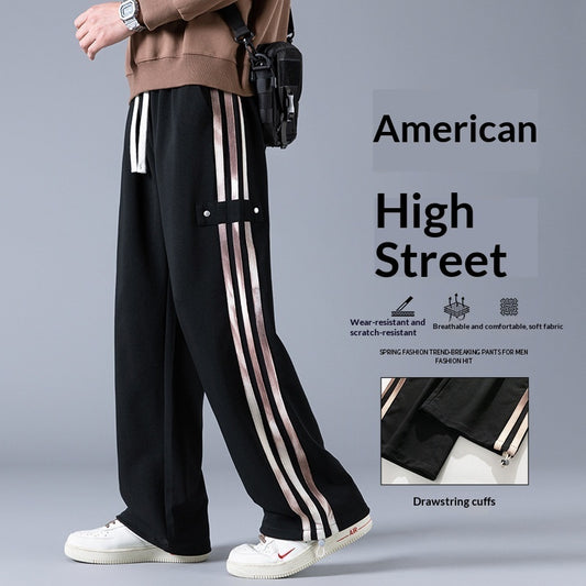 Men’s Three-Stripe Joggers – Casual Streetwear Spring Sweatpants