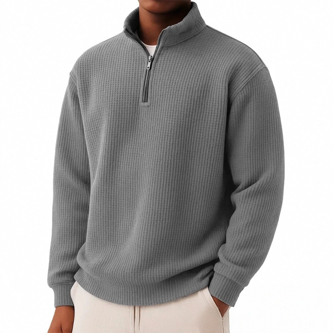 Men’s Relaxed-Fit Waffle Knit Zip-Up – Casual Long Sleeve Top