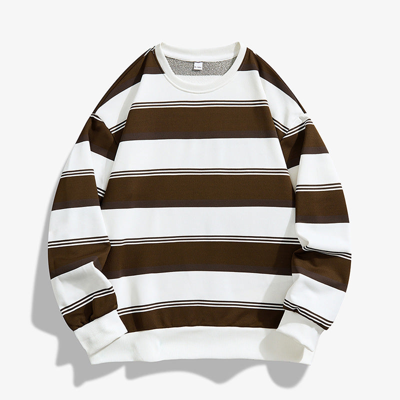 Men’s Striped Crew-Neck Sweatshirt – Loose Casual Autumn Top