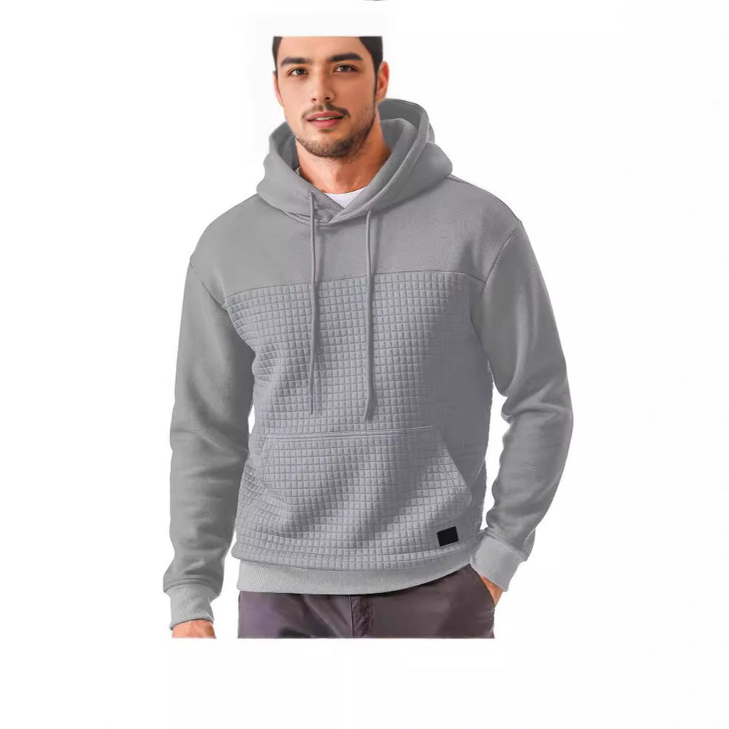 Men’s Plus-Size Fleece Hoodie – Casual Plaid Patchwork Pullover