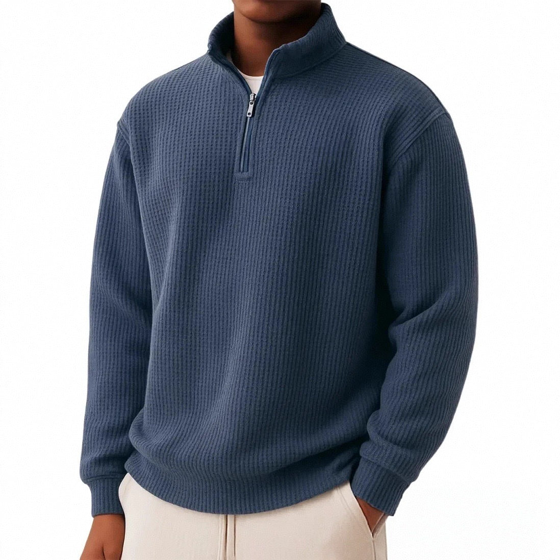 Men’s Relaxed-Fit Waffle Knit Zip-Up – Casual Long Sleeve Top