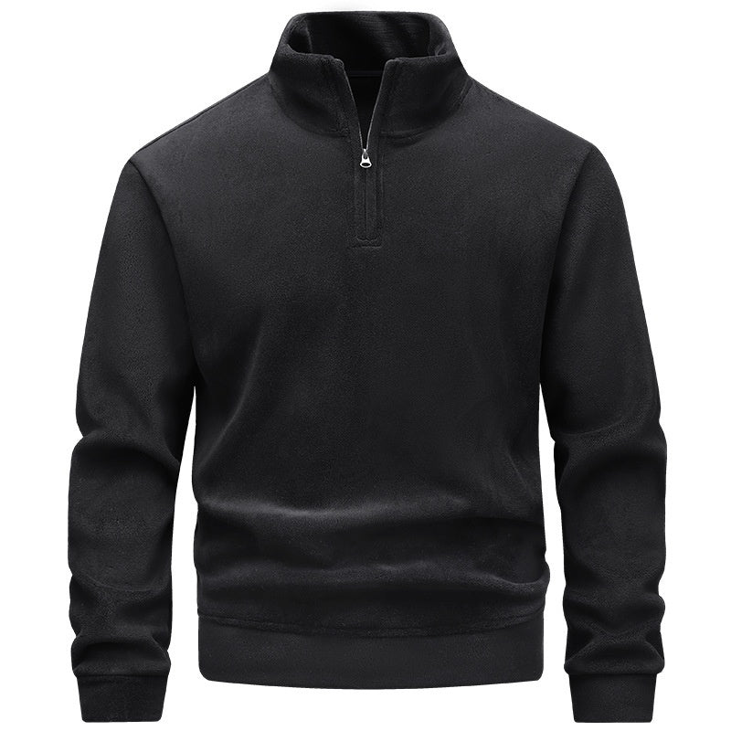 Men’s Half-Zip Polar Fleece Sweater – Stand-Up Collar Casual Top