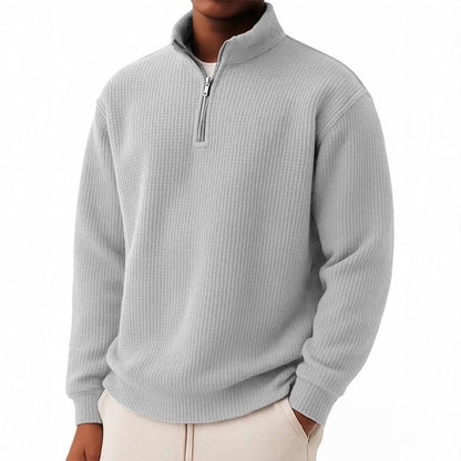 Men’s Relaxed-Fit Waffle Knit Zip-Up – Casual Long Sleeve Top