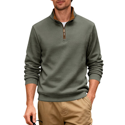 Men's Winter Loose Fit Heavyweight Composite Stand Collar Zip Up Casual Commuter Business Plaid Sweater