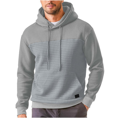 Men’s Plus-Size Fleece Hoodie – Casual Plaid Patchwork Pullover