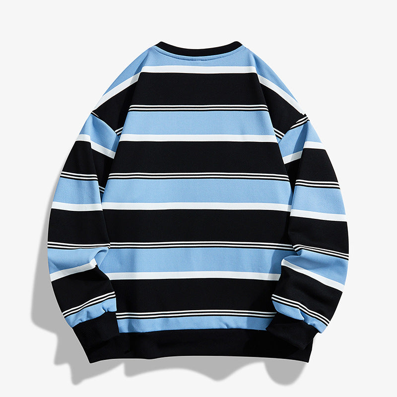 Men’s Striped Crew-Neck Sweatshirt – Loose Casual Autumn Top