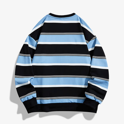 Men’s Striped Crew-Neck Sweatshirt – Loose Casual Autumn Top