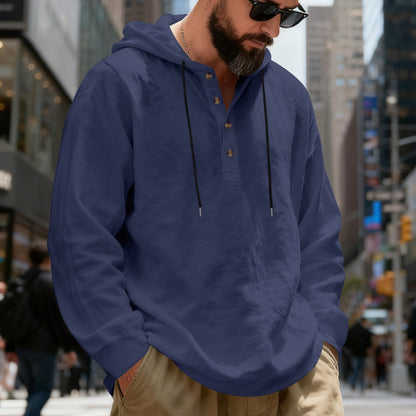 Loose-fit Breathable Long-sleeve Linen Hoodie For Men