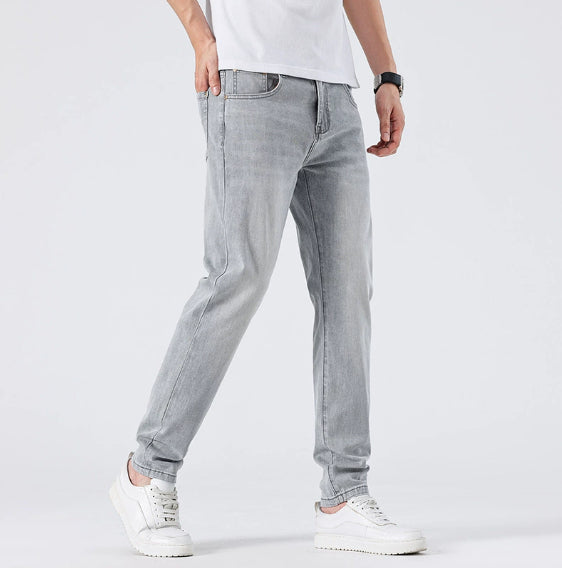 Men’s Light Wash Slim Straight Jeans – Casual Denim Pants