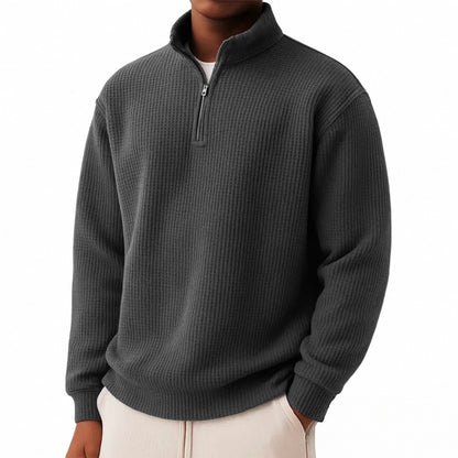 Men’s Relaxed-Fit Waffle Knit Zip-Up – Casual Long Sleeve Top