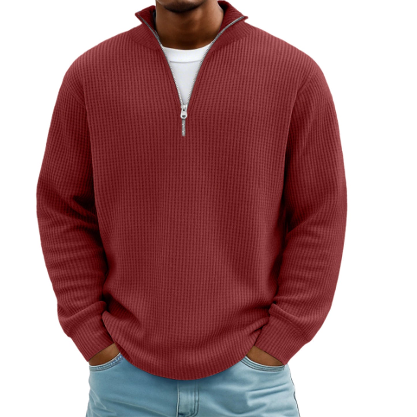 Men’s Waffle Knit Hoodie – Casual Pullover Sweatshirt