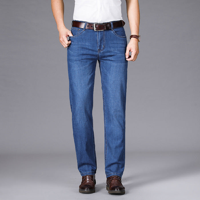 Men's Fleece-Lined Straight-Leg Loose-Fit Thickened Warm Casual Denim Jeans