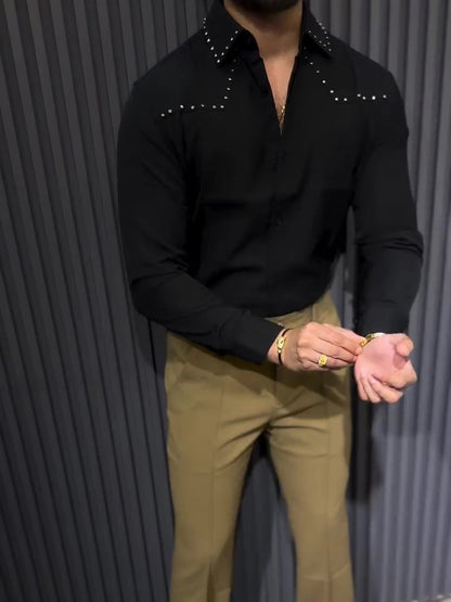 Chic Black Button-down Collar Shirt