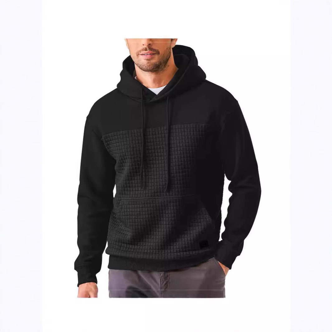 Men’s Plus-Size Fleece Hoodie – Casual Plaid Patchwork Pullover
