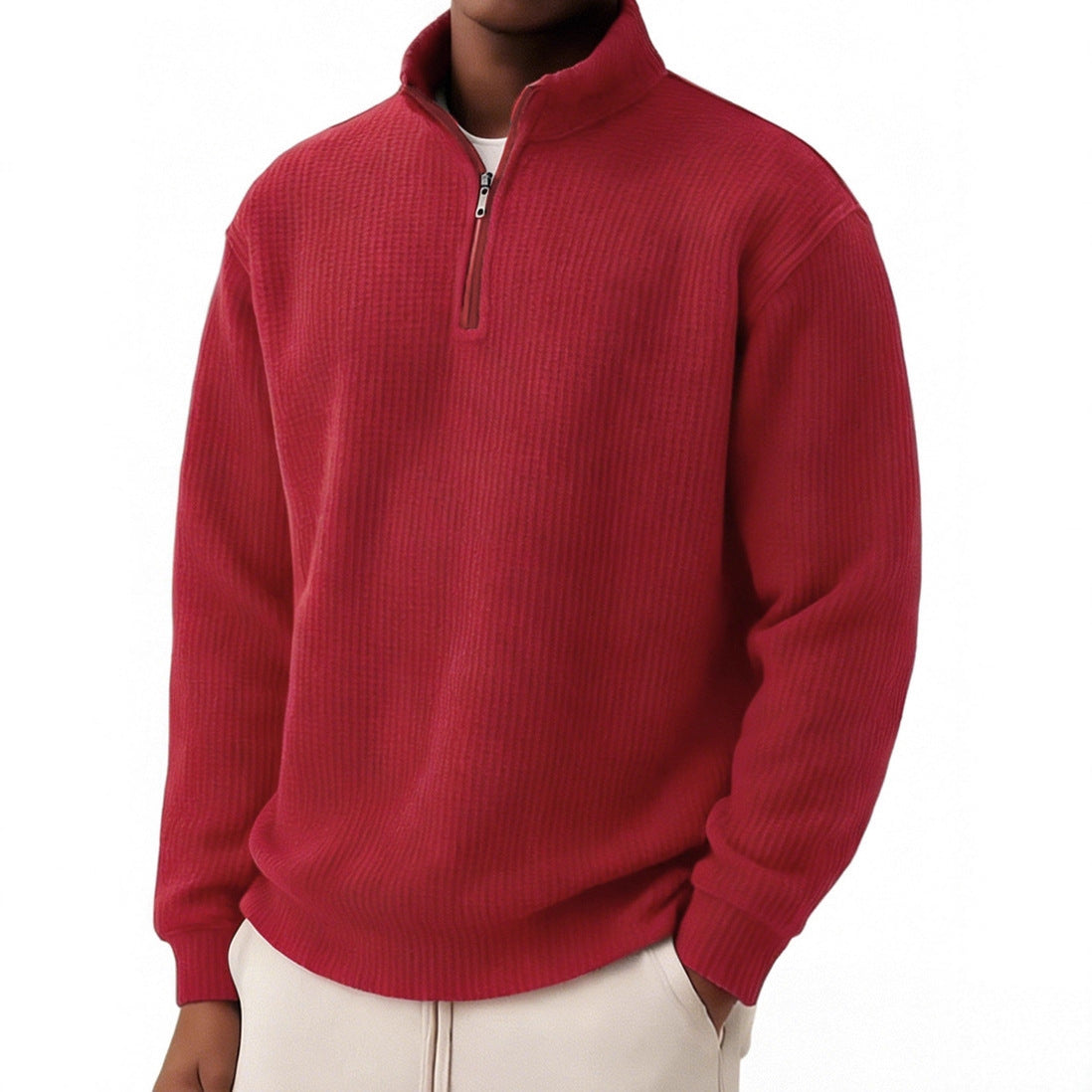 Men’s Relaxed-Fit Waffle Knit Zip-Up – Casual Long Sleeve Top