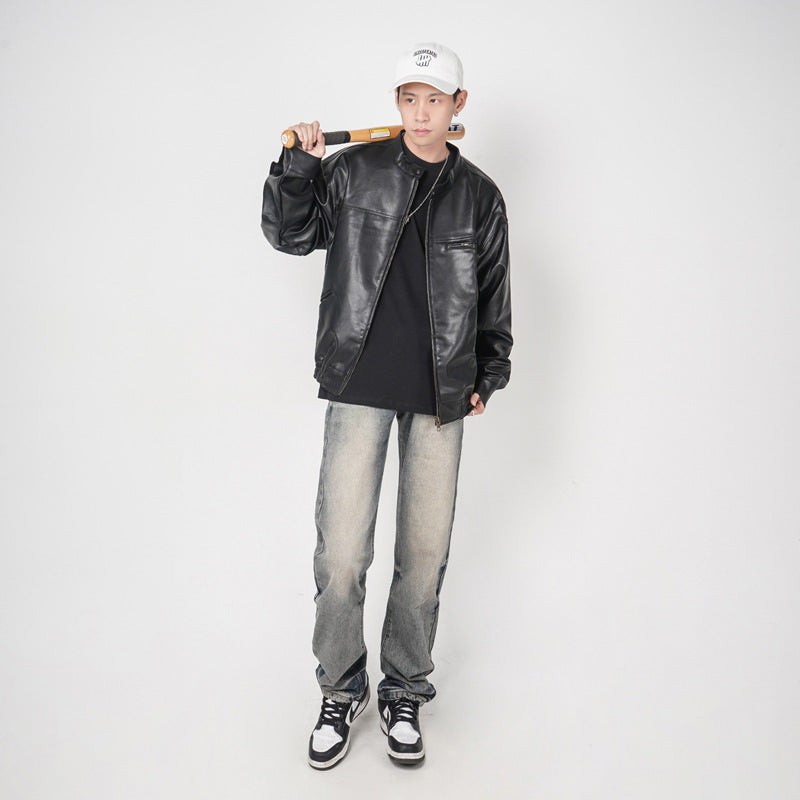 Men’s Washed Yellow Loose Straight Jeans – Casual Streetwear