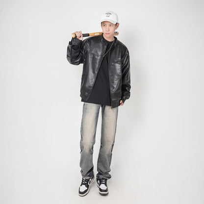 Men’s Washed Yellow Loose Straight Jeans – Casual Streetwear