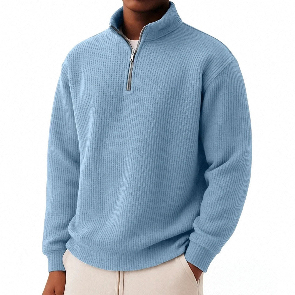 Men’s Relaxed-Fit Waffle Knit Zip-Up – Casual Long Sleeve Top