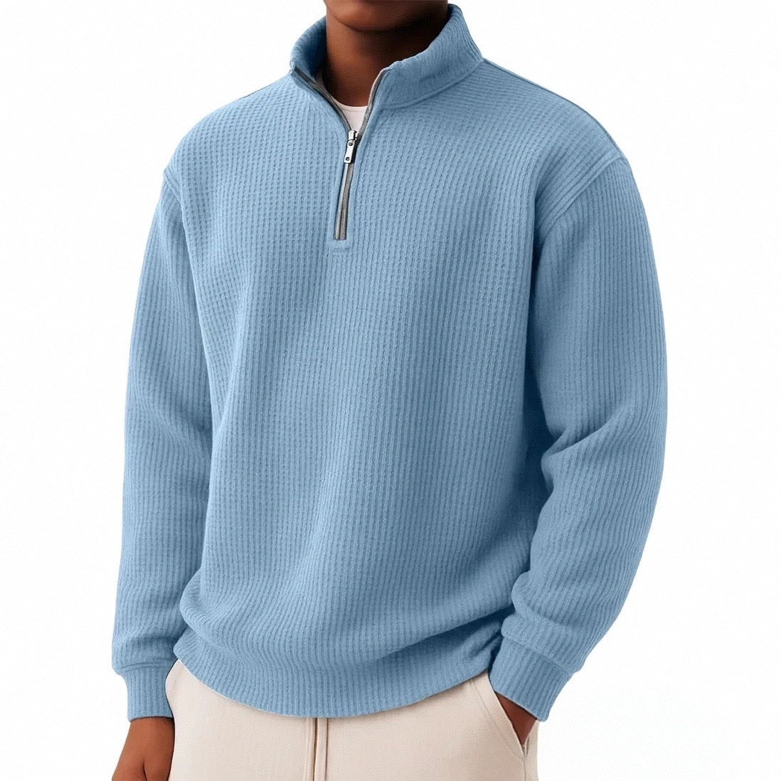Men’s Relaxed-Fit Waffle Knit Zip-Up – Casual Long Sleeve Top