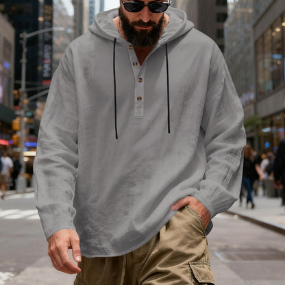 Loose-fit Breathable Long-sleeve Linen Hoodie For Men