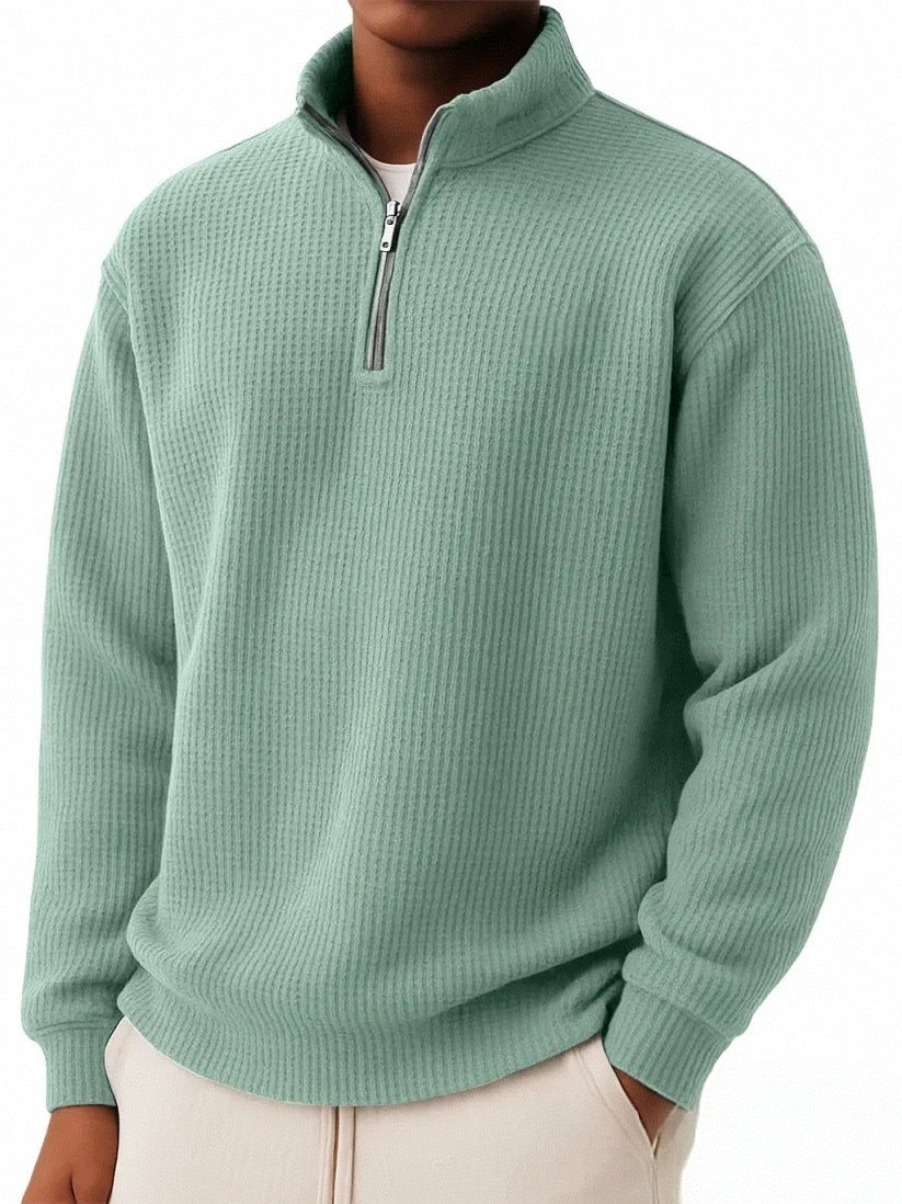 Men’s Relaxed-Fit Waffle Knit Zip-Up – Casual Long Sleeve Top