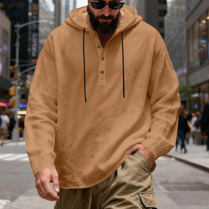 Loose-fit Breathable Long-sleeve Linen Hoodie For Men