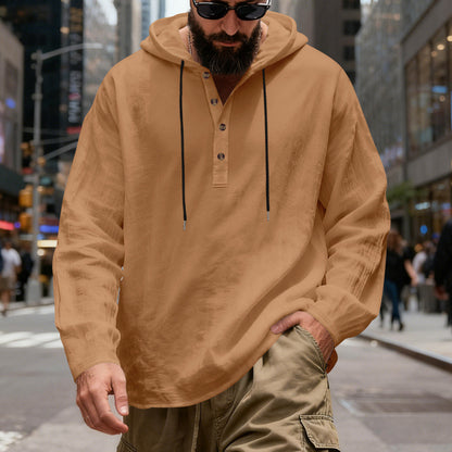 Loose-fit Breathable Long-sleeve Linen Hoodie For Men