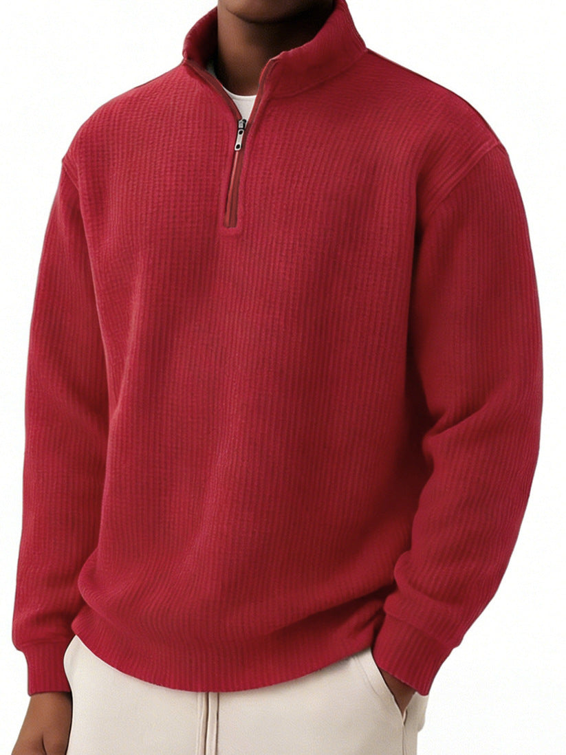 Men’s Relaxed-Fit Waffle Knit Zip-Up – Casual Long Sleeve Top
